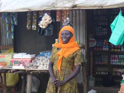 Joy at her shop in Bidibidi Refugee Settlement 