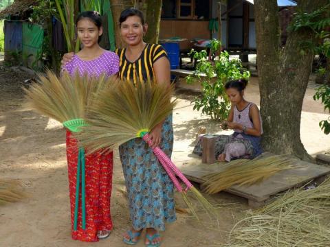 VF Myanmar client at broom making workshop