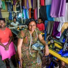 VisionFund client Jacqueline at sewing business